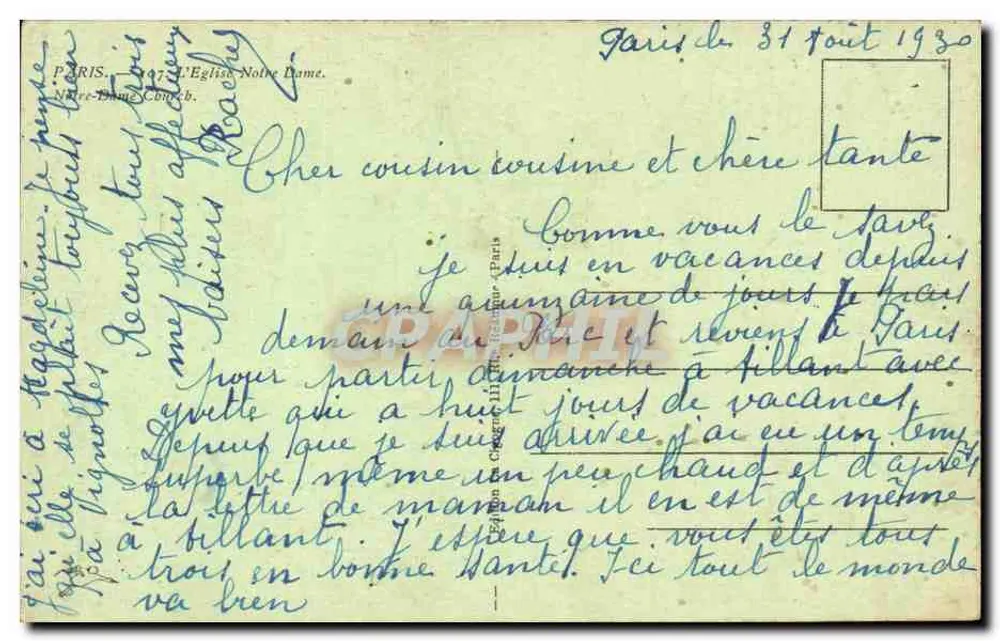 Nossa Senhora de Paris — fachada gótica — Edição Grégoire, Paris, n° 107 - Verso