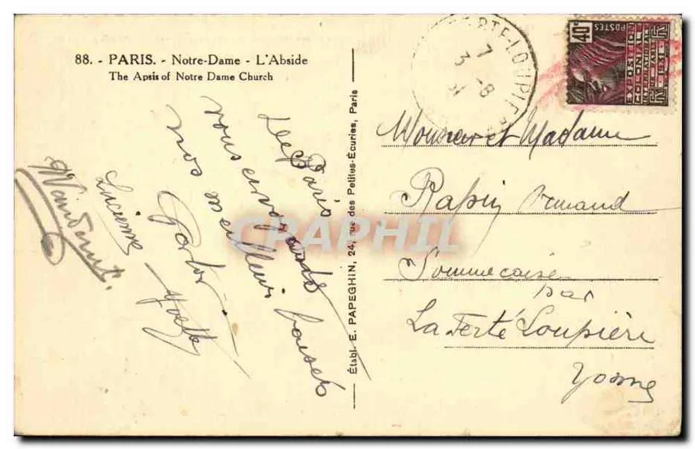 Nossa Senhora de Paris — A Abside — Editor E. Papeghin, Paris - Verso
