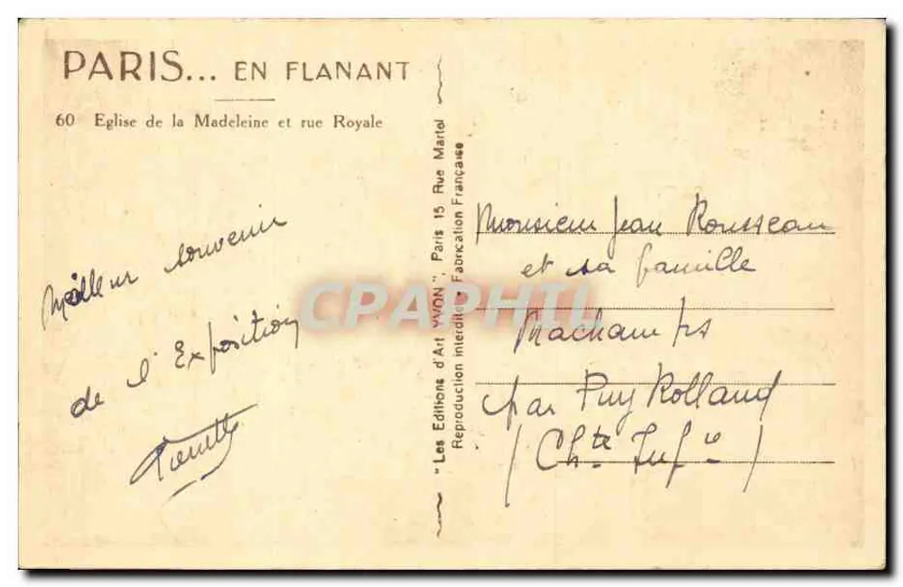 Paris... en Flanant — Église de la Madeleine und Rue Royale — Les Éditions d'Art WYON - Rückseite