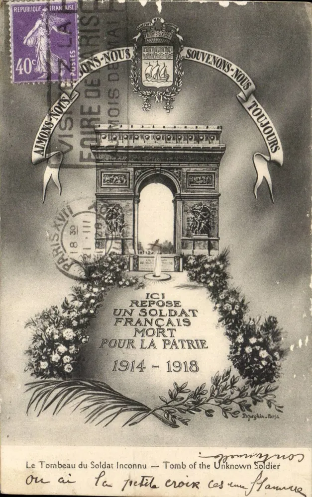 Arco de Triunfo — Tumba del Soldado Desconocido — Editor: Trépighin, París - Anverso