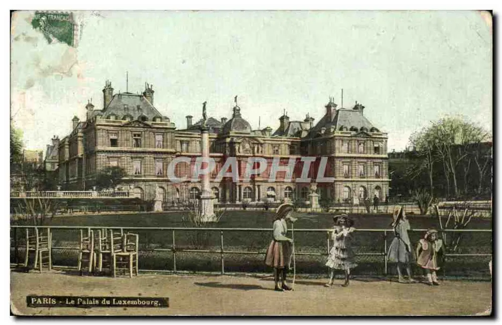 Paris - O Palácio do Luxemburgo — vista do jardim com crianças — editor L.V. & Cie, Paris - Frente