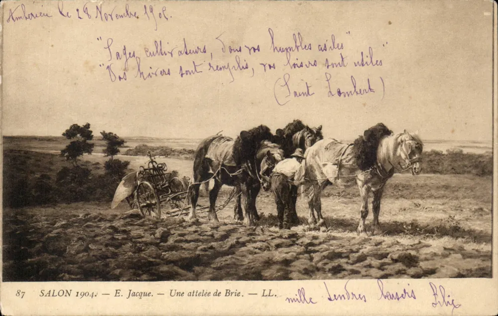 Uma attelée de Brie — Salão 1904 — E. Jacque — LL. - Frente