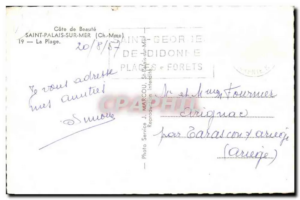 Saint-Palais-sur-Mer — A Praia — Foto J. MARCOU - Verso
