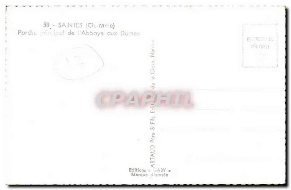 Saintes (Charente-Maritime) — Haupteingang der Abbaye aux Dames — Editions Gaby - Rückseite