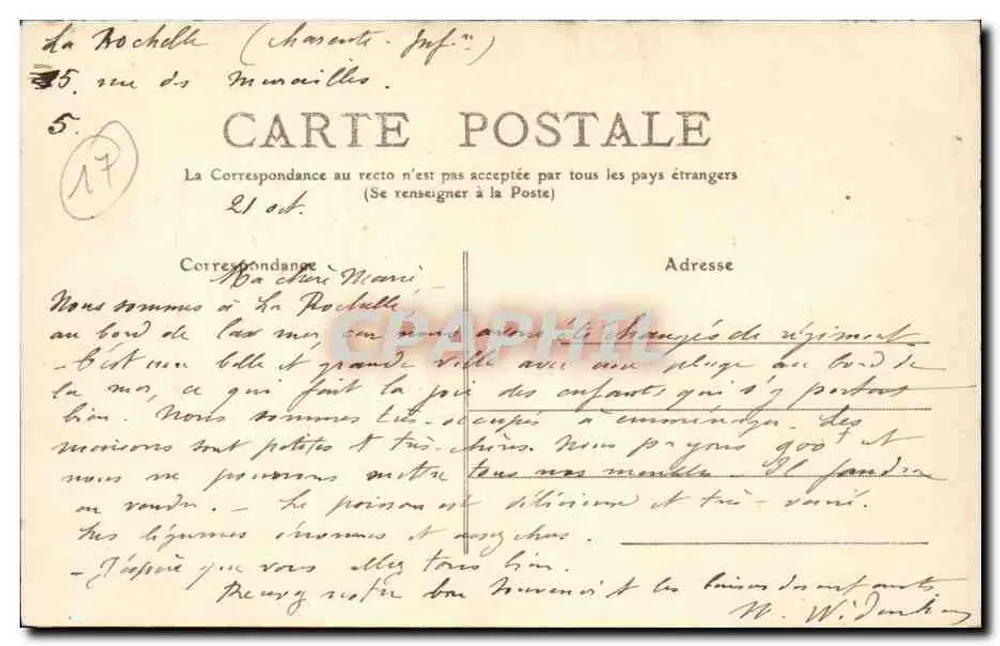 La Rochelle — Dampfer, der in den Hafen einläuft — Anonymer Verlag, n° 45 - Rückseite