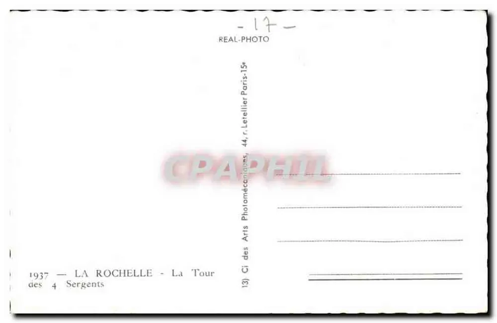 La Tour des 4 Sergents — Rochelle — Verlag Letellier Paris - Rückseite