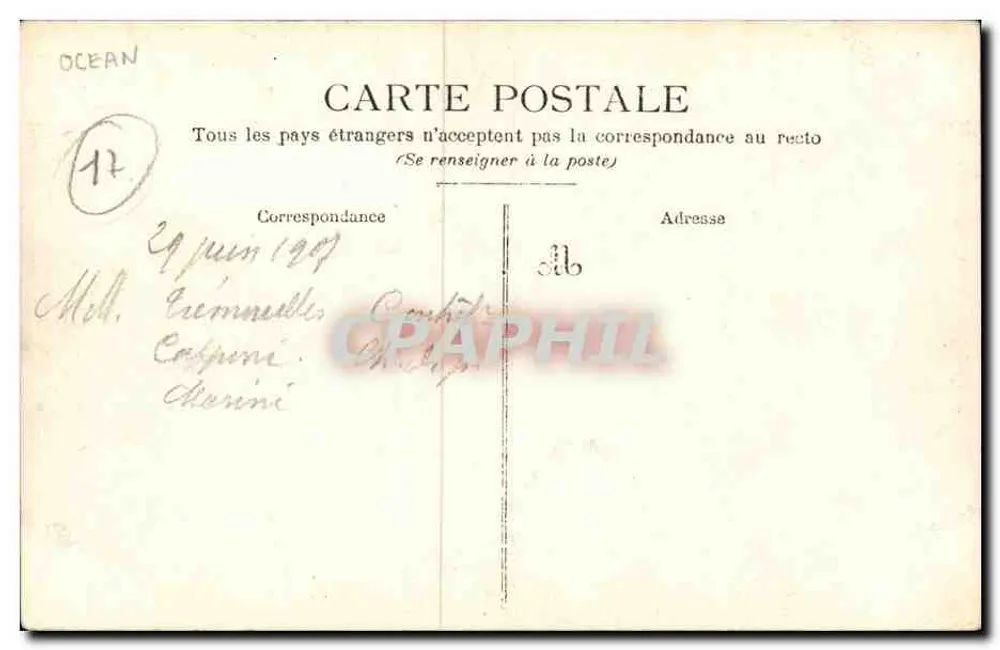 Vista da costa — casa sobre falésia — datada 8 de junho de 1907 - Verso