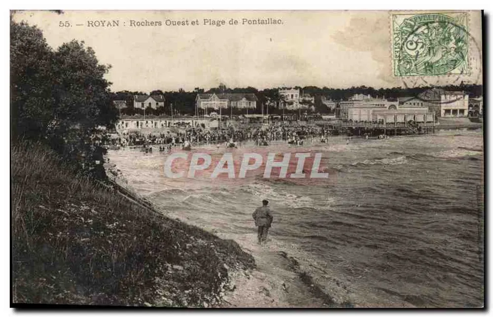 Royan : Westliche Felsen und Strand von Pontaillac — Antike Ansichtskarte Nr. 55 - Vorderseite