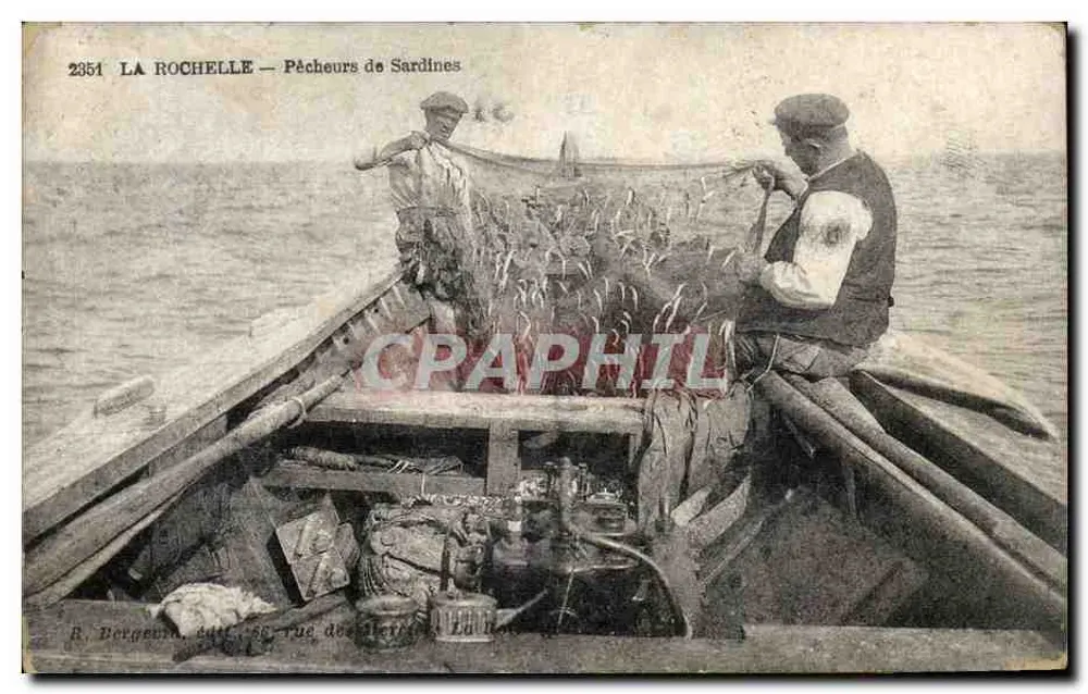 La Rochelle — Pescadores de Sardinas — B. Borgeaud, editor, 66 rue des Alènes, La Rochelle - Anverso