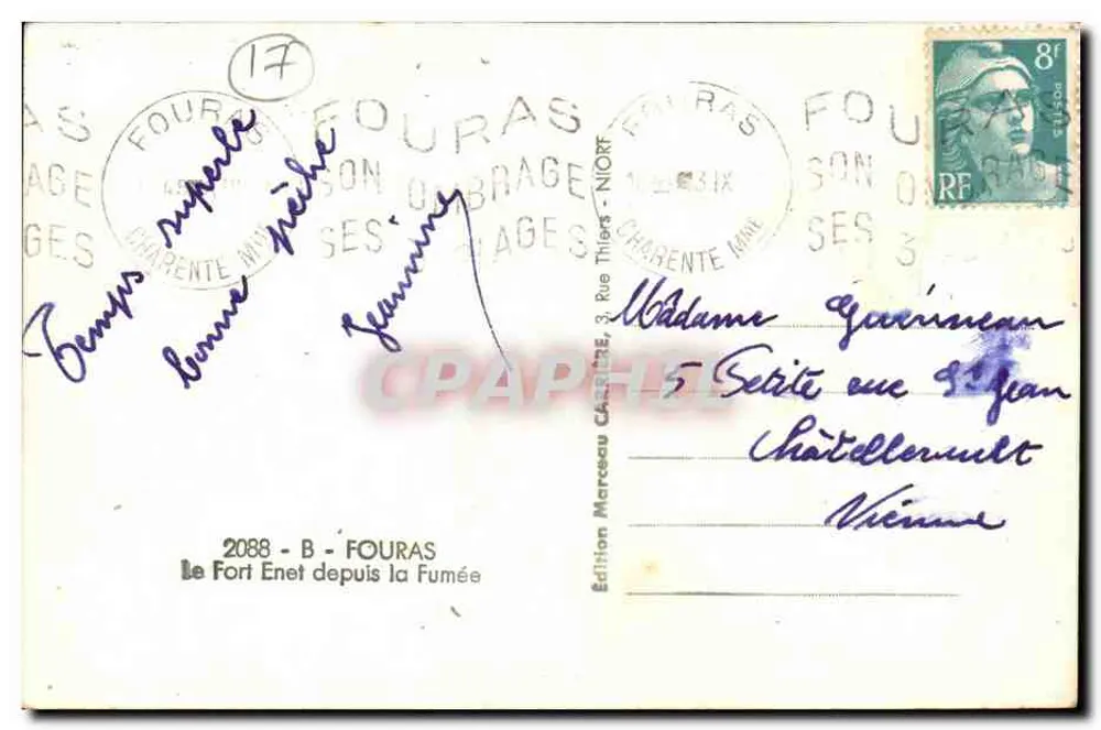 Ausblick auf die Küste in Fouras — Edition Marceau Casette, 3, Rue Thiers — n° 2088 - Rückseite