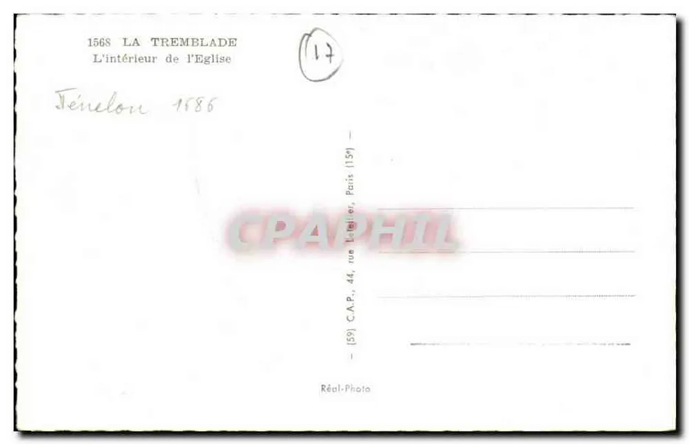 Interior da igreja — La Tremblade — Bilhete postal antigo (59) Paris - Verso