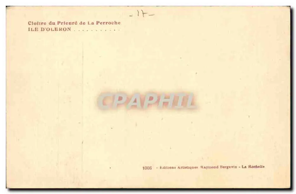 Cloître do Prieuré de La Perroche — Ilha de Oléron — Edições Artísticas Raymond Bergevin, La Rochelle - Verso