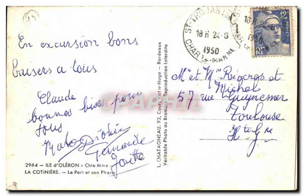 Ile d'Oléron — Der Hafen und sein Leuchtturm — Verlag L. Chatagneau, Nr. 2964 - Rückseite