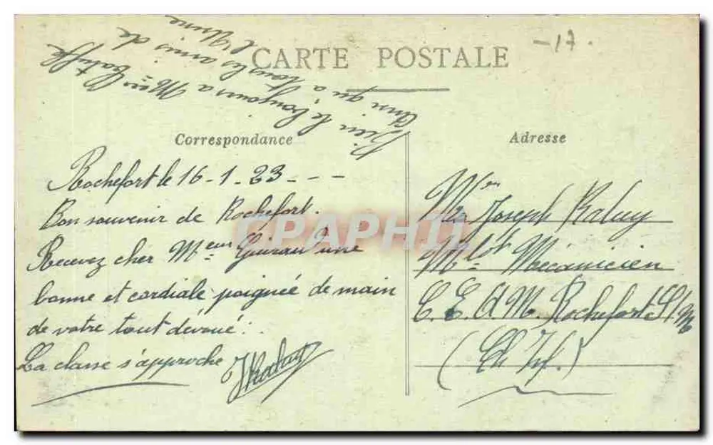 ROCHEFORT-sur-MER — 37 Rue Emile-Zola, Blick vom Ecke der Post — Sammlung Ch. Glambiasl - Rückseite