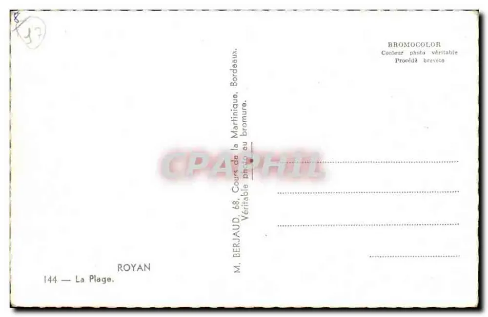 ROYAN — A Praia — M. Berjaud, 68, Cours de la Martinique, Bordeaux. - Verso