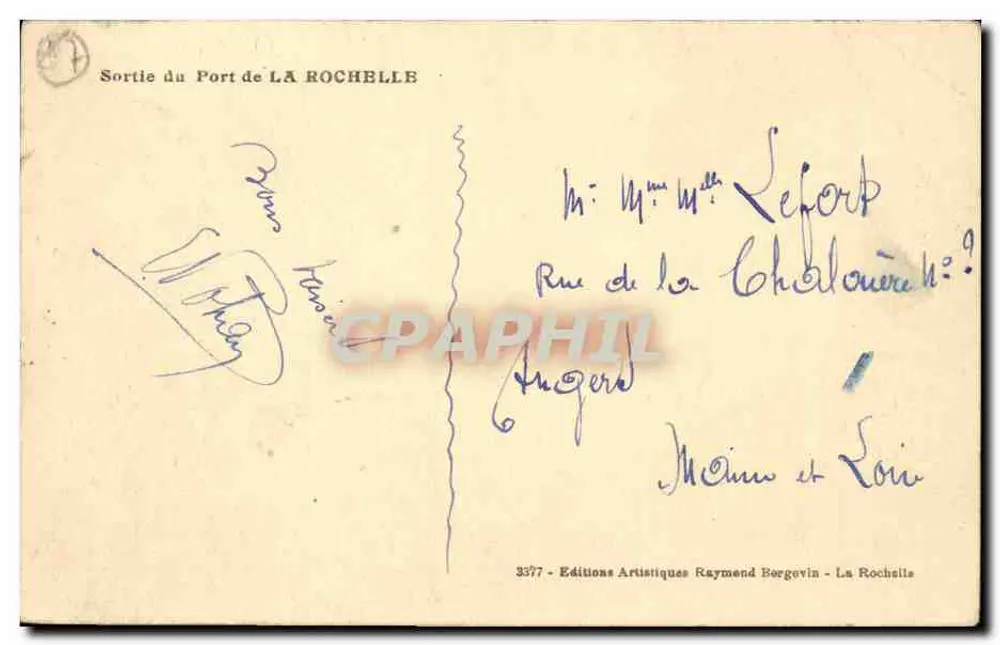 Saída do Porto de La Rochelle — Edições Artísticas Raymend Borgevin — n°3377 - Verso