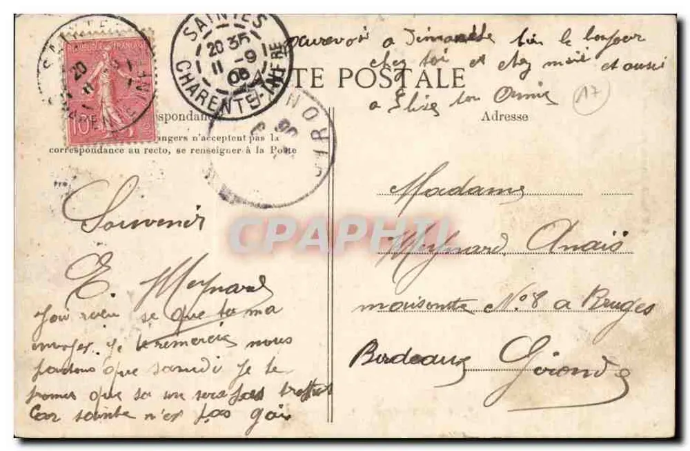 Saintes - A Estação - Fachada principal — N. Pail, litografia Saintes — n°1 - Verso