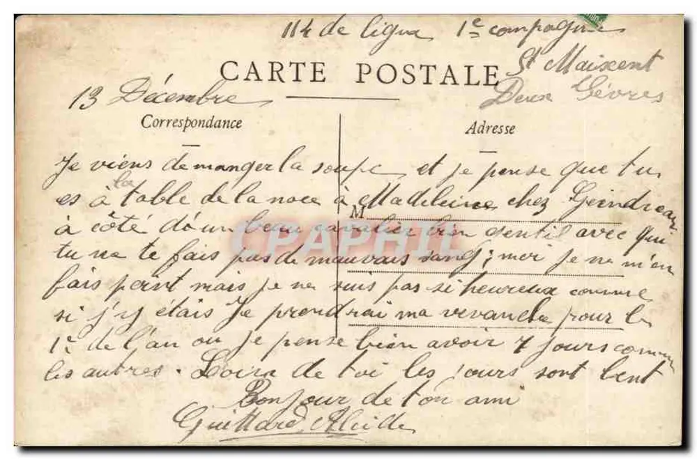 Erinnerung an das 114. Infanterieregiment in Saint-Maixent — unbekannter Verlag, Seriennummer nicht sichtbar - Rückseite