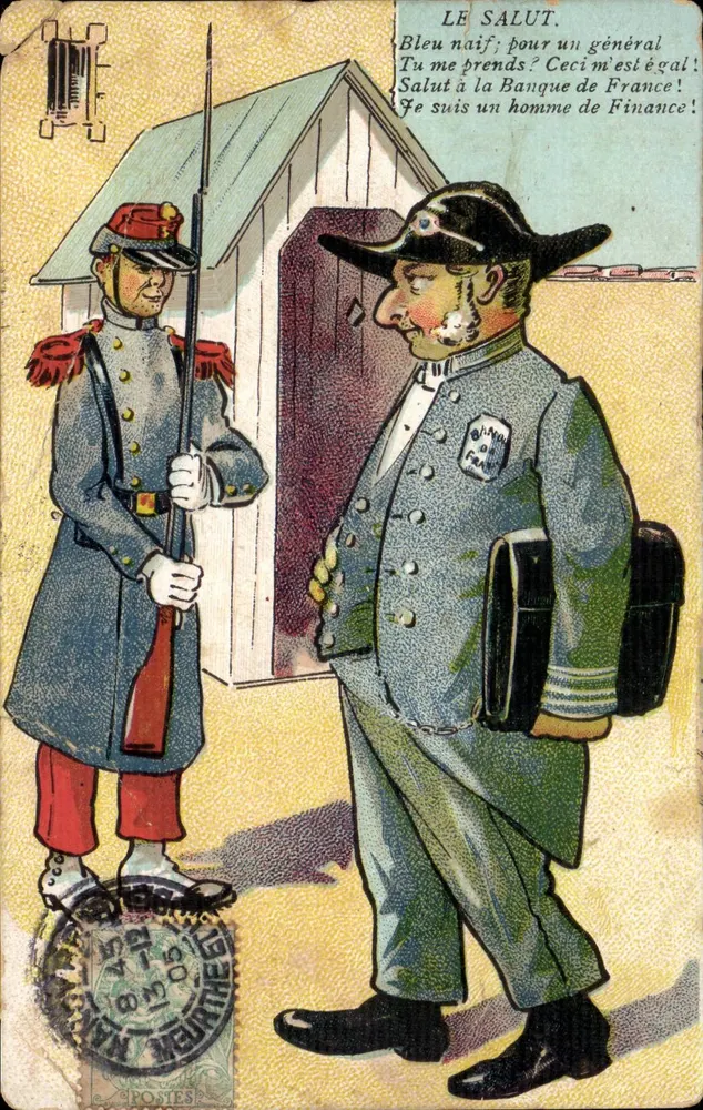 O Saluto — caricatura militar — K. F. Editores, Paris, Série 1301 - Frente