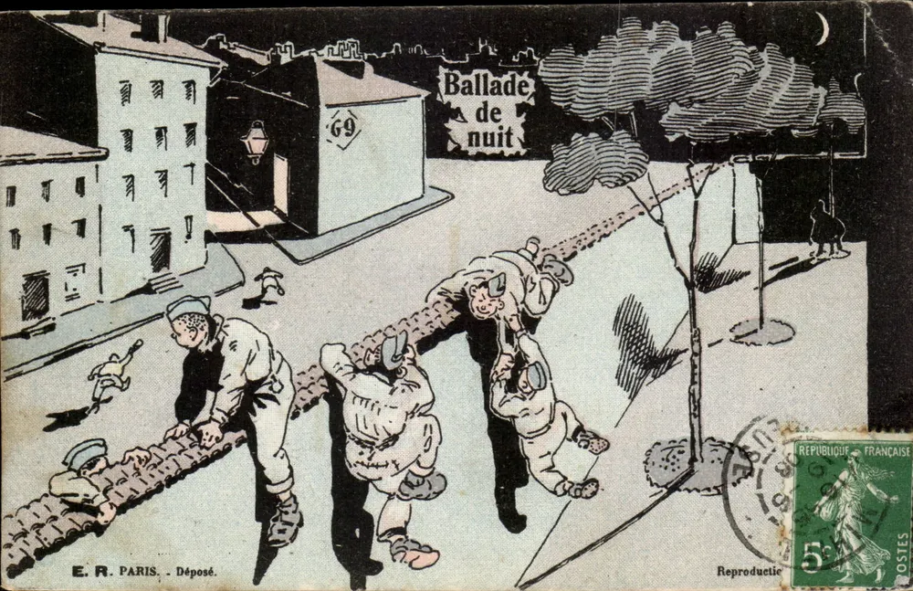 Ballade de nuit — cena noturna com soldados — E.R. PARIS - Depositado. - Frente