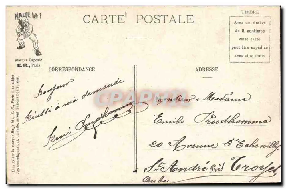 Cenas militares — Ballade de nuit — E.R., Paris, Modelo depositado n° 14877 - Verso