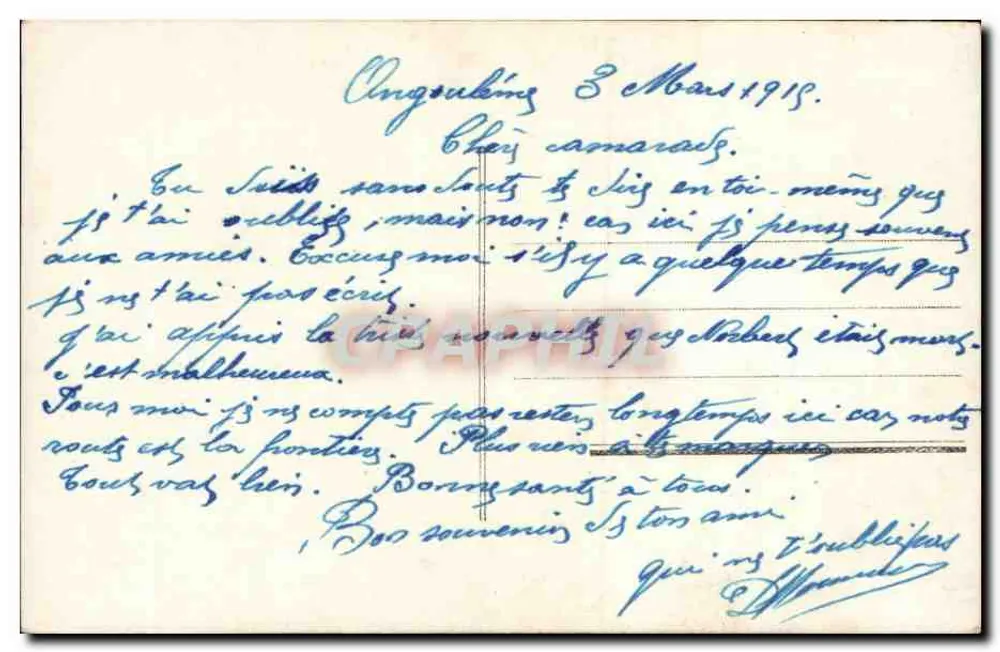 Französischer Soldat am Fuße des Triumphbogens — patriotischer Text — Verlag STRASBOURG-REICH, Nr. 1090 - Rückseite