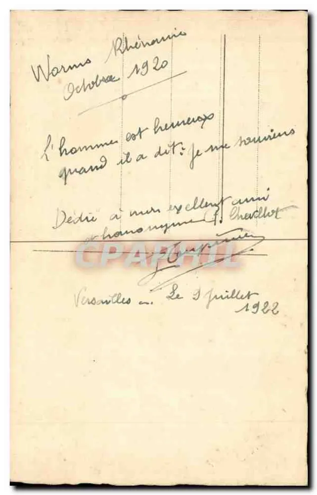 Soldat im Uniform — 1920 — Versailles, Seriennummer nicht lesbar - Rückseite