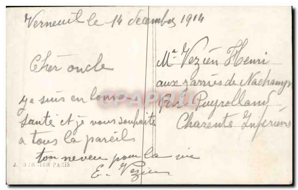 Geral de Castelnau — Guerra 1914 — J. Courdier, Paris - Verso