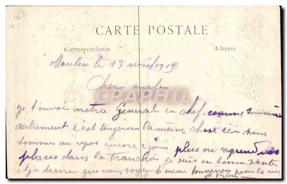 General Joffre — Oberkommandant der französischen Armee — L. C. H. Paris - Rückseite