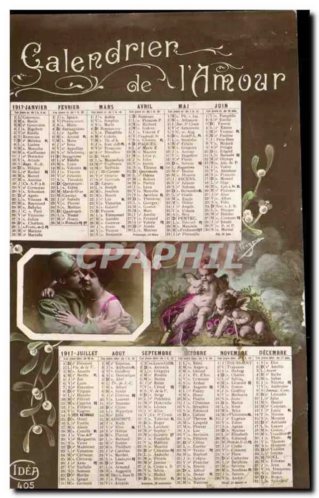 Calendário do Amor — 1917 — Editor IDÉA n°405 - Frente