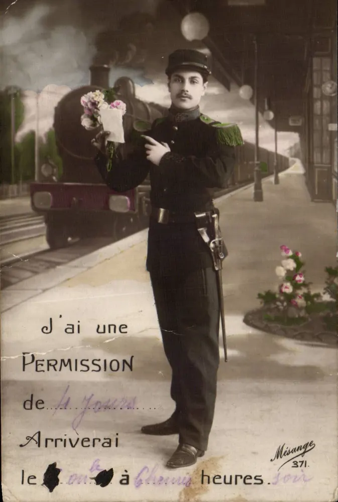 Soldat in Urlaub — Bahnhof — Verleger Mézange n°371 - Vorderseite