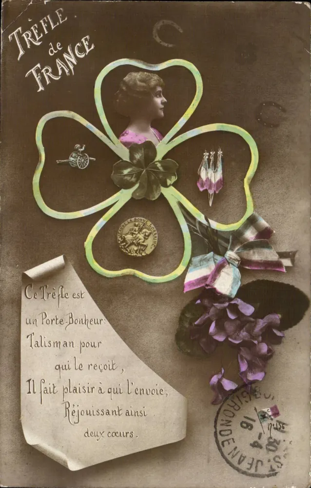 Hoja de trébol francés — talismán de buena suerte — editor no identificado - Anverso
