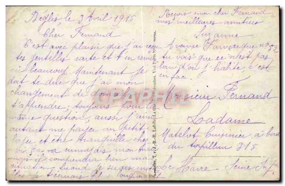 Hoja de trébol francés — talismán de buena suerte — editor no identificado - Reverso