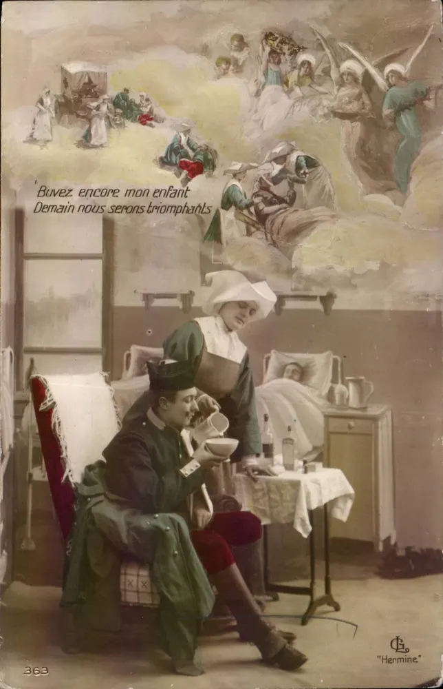 Thema: Soldat in der Genesung — Thema: Religiöse Szene mit Engeln — Verlag: Herminé, n° 363 - Vorderseite
