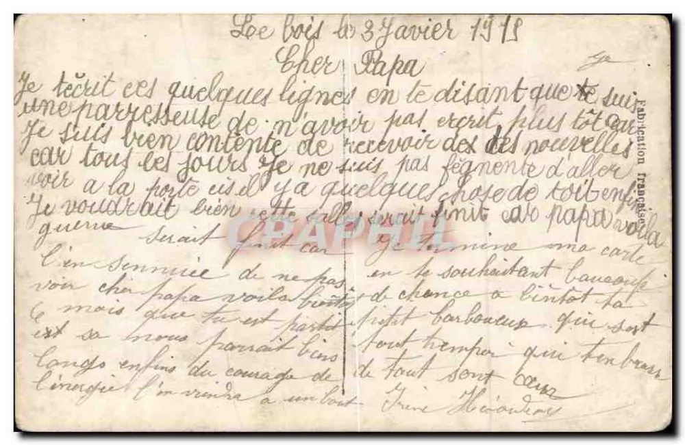 Menina aprendendo a tricotar — soldado no fundo — Tricot National, n°78, editor M. Bouninger - Verso