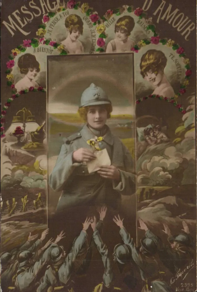 Soldado em uniforme — Mensagem de amor para a mulher em casa — La Turrit, n° 2395, Vise, Paris - Frente