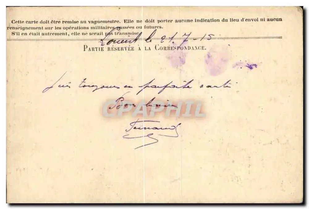 Korrespondenz der Armee der Republik — Freiporto — Stern Gravure - Rückseite