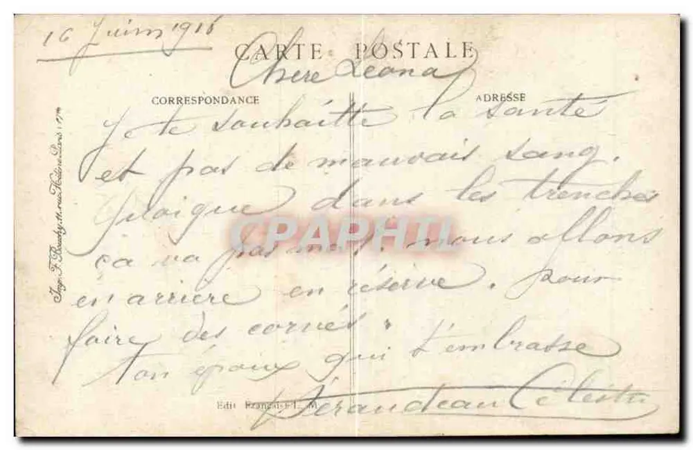 Die kleine Göttin des Poilu — Serie n°9 gestempelt Paris — 1916 - Rückseite