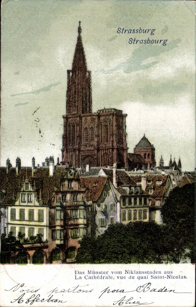 Strasburg — Katedra widziana z nabrzeża św. Nikodema — Kunstverlag von Felix Lahn - Awers