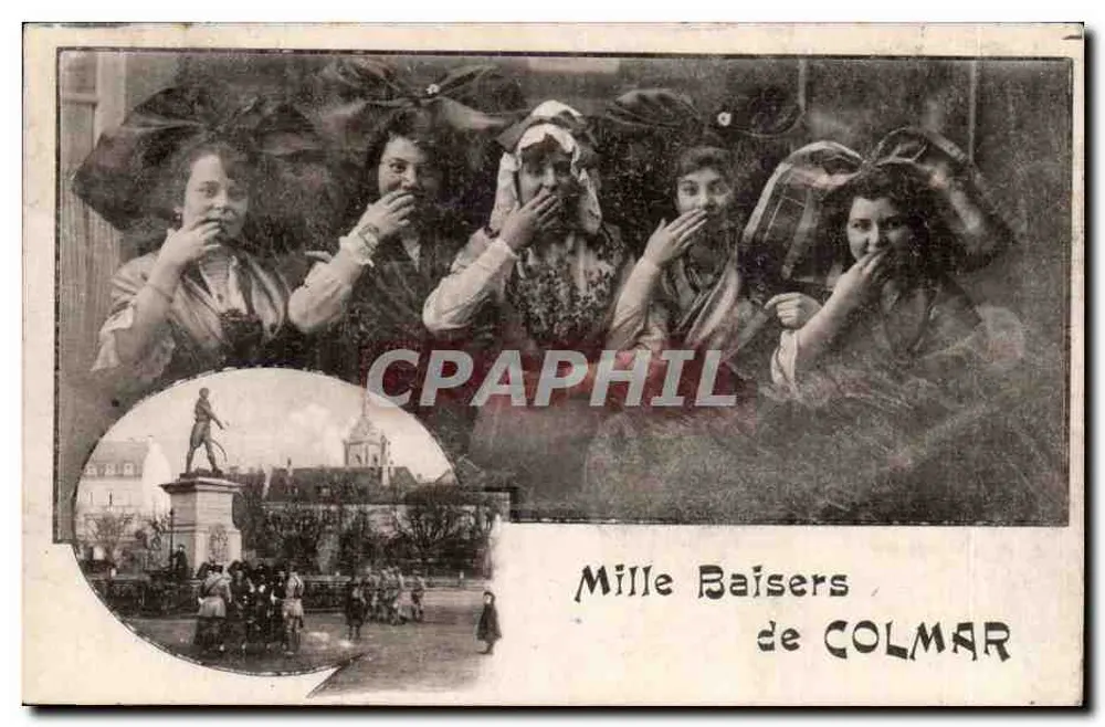 Mille Baisers de Colmar — cena de rua com estátua — editor não visível - Frente