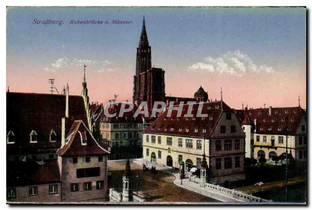 Strasbourg, Rabenbrücke und Münster — Panoramablick — Verlag unbekannt - Vorderseite