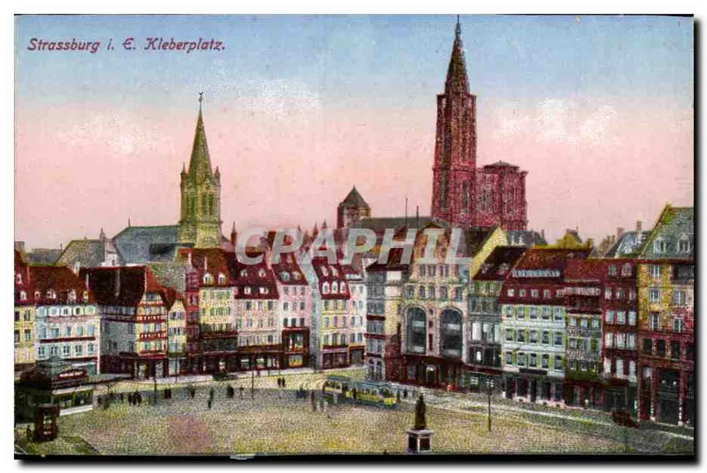 Estrasburgo i. E. Kleberplatz — vista do square com a catedral e a torre da Igreja de São Pedro — editor Felix Luib, n° 6316 - Frente