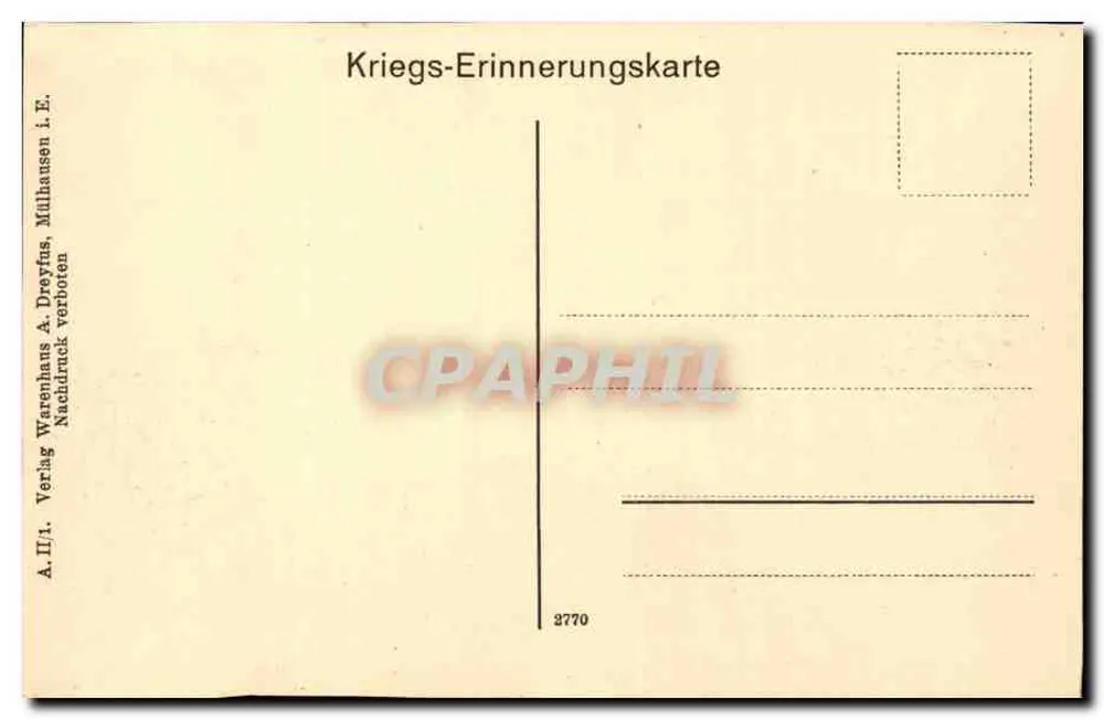Frühling an der Vogesenfront — Frühling-Postkarte aus der Elsass — herausgegeben von A. II. A. Dreyfus, Milhausen - Rückseite