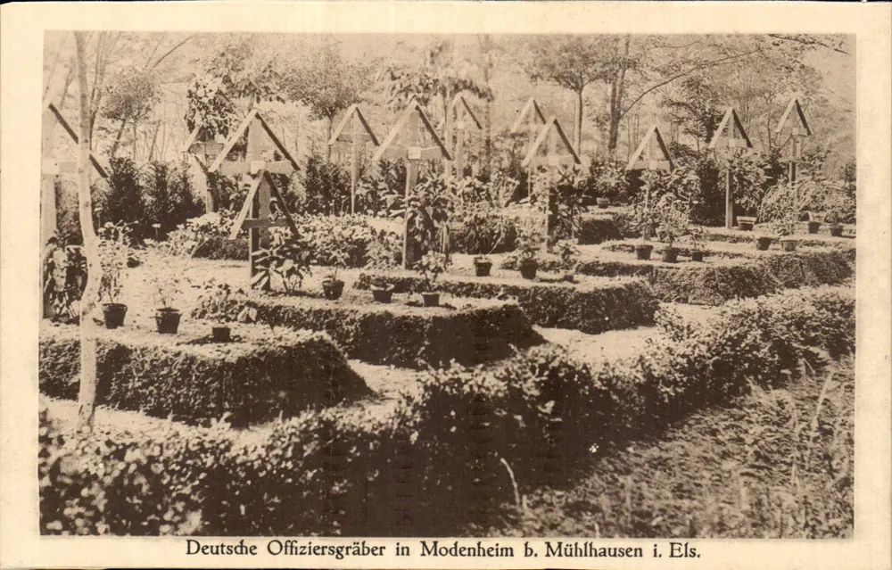 Deutsche Offiziersgräber in Modenheim bei Mühlhausen i. Els. — Kriegs-Erinnerungskarte — Verlag Warenhaus A. Dreyfus, Nr. 2773 - Vorderseite