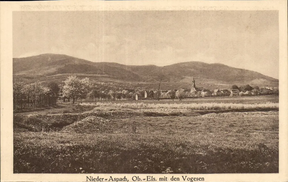 Nieder-Aspach, Ob.-Els. mit den Vogesen — Landschaftsansichtskarte - Vorderseite
