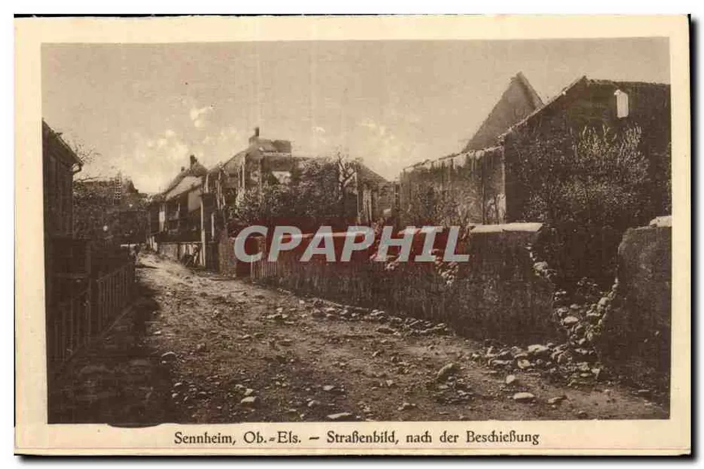 Sennheim, Ob.-Els. — Straßenbild nach der Beschießung — Verlag A. Dreyfus - Vorderseite