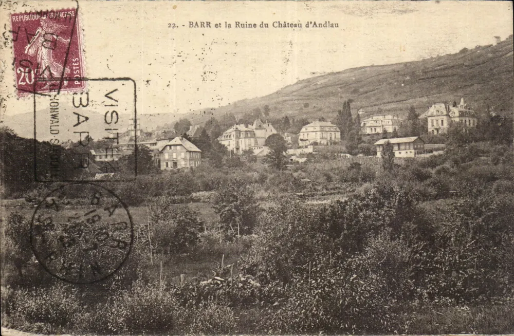 Barr y la Ruina del Castillo de Andlau — Ed. Pap. Auguste Meyer, Barr, n°22 - Anverso