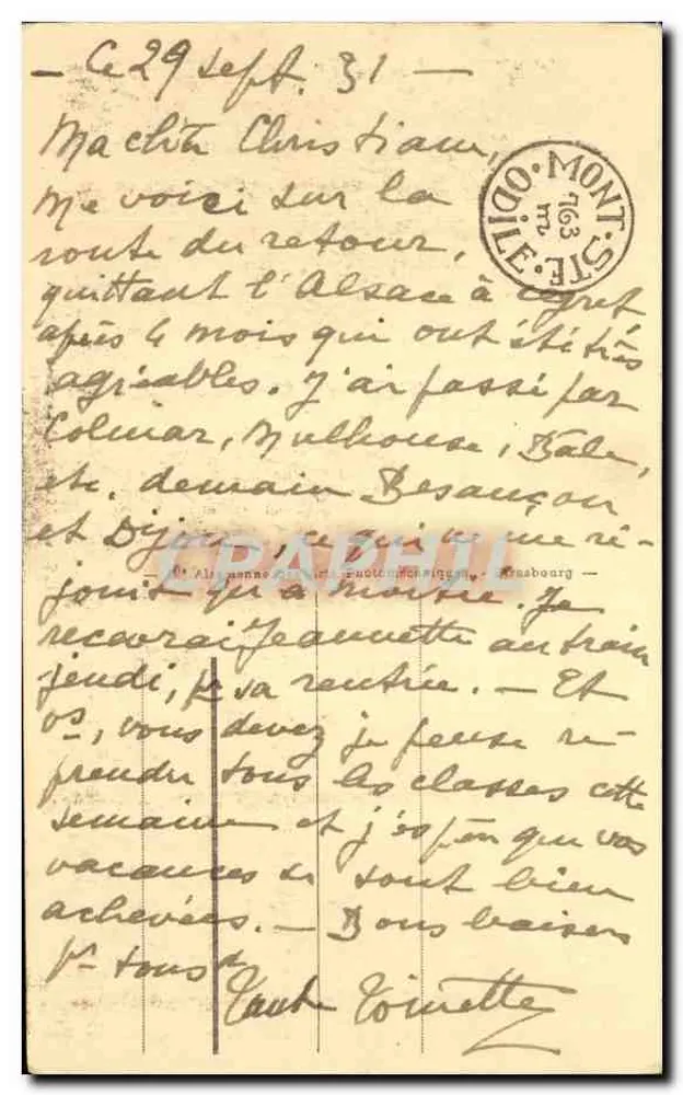 Mont Ste-Odile (Höhe 763 m) — Ansicht aus der Luft — Verlag: Antike Ansichtskarte 118 - Rückseite
