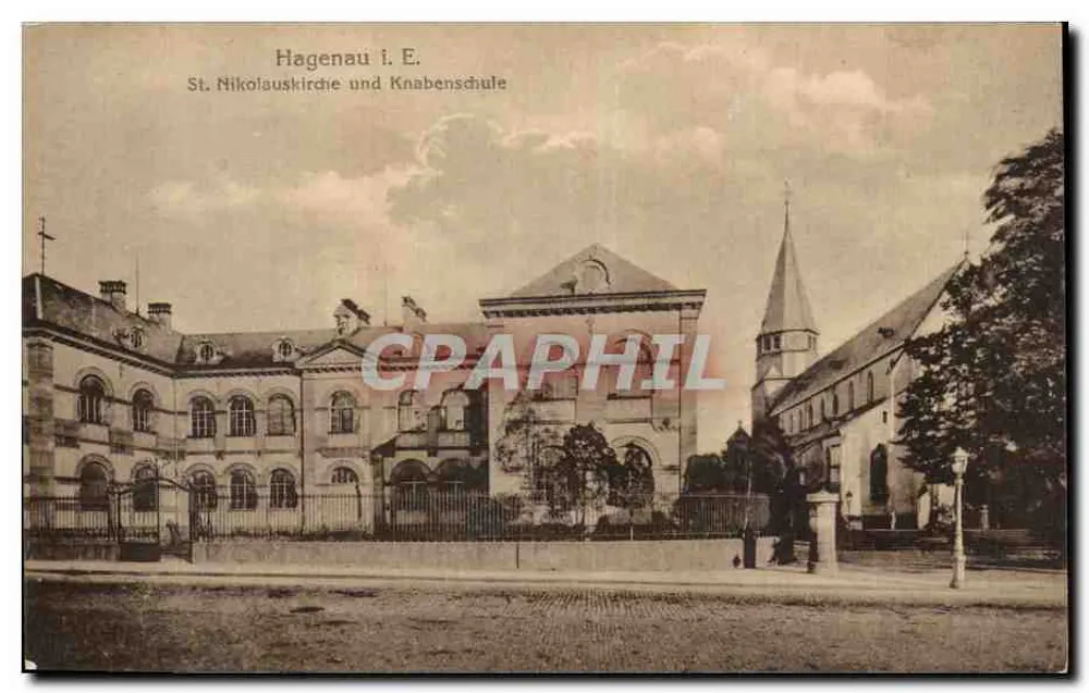 Hagenau i. E. — St. Nikolauskirche und Knabenschule — Verlag nicht sichtbar - Vorderseite