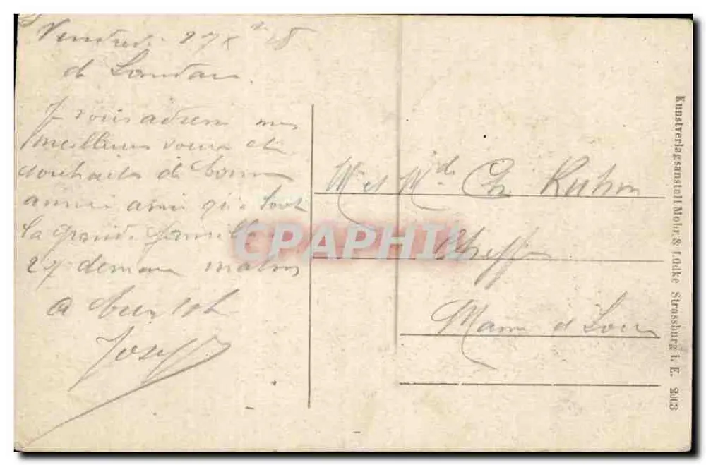 Frau im Elisserin-Kostüm — Elsasserin — Verlag Mohn & Falke, Straßburg - Rückseite